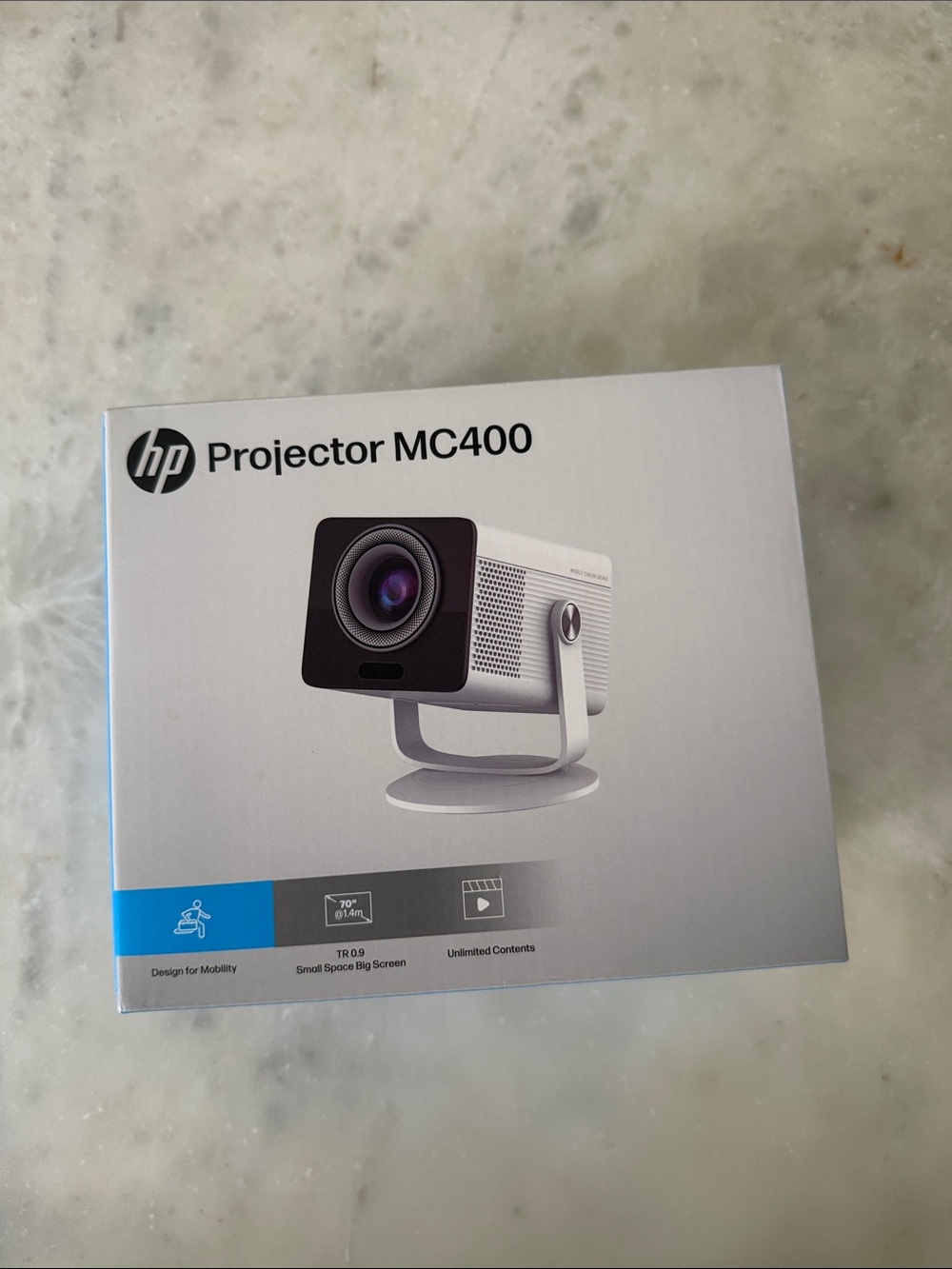 HP MC400 Mini Projector in White and Black
